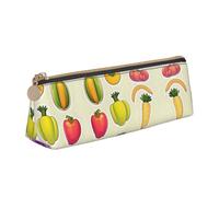 SDEGTHO Cartoon Vegetable Fruits Fashion Triangular Leather Zipper Pencil Pouch With Large Storage Capacity Pencil Pouch, White, One Size, Art Deco