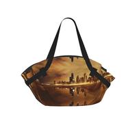 SDEGTHO Chicago Printed Large Tote Bag and Picnic Mat, Snap-Close Foldable 2-in-1 for Beach Travel or Picnic