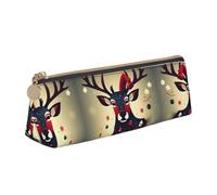 SDEGTHO Christmas Deer Picture Fashion Triangular Leather Zipper Pencil Pouch With Large Storage Capacity Pencil Pouch, White, One Size, Art Deco