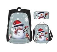 SDEGTHO Christmas Happy Snowman Bookbag Set Includes Large Capacity Backpack,Lunch Box And Pencil Case 3 Pieces Bagpack Sets, Black, One Size