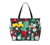 SDEGTHO Christmas Tree And Snowman Large Capacity Foldable Tote Bag Women Beach Tote Bag Handbag Gym Bag Travel Shopping Bag, Black, One Size