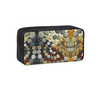 SDEGTHO Circle Cobblestones Printed Aesthetic Pen Bag with Elastic Loops, Large Open-Top Pencil Case for Desk and Backpack