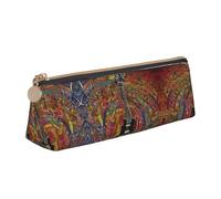 SDEGTHO Color Acoustic And Guitar Fashion Triangular Leather Zipper Pencil Pouch With Large Storage Capacity Pencil Pouch, White, One Size, Art Deco