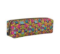 SDEGTHO Colored Memphis Print Leather Pencil Case for Students, Simple Pen Bag for Boys Girls Small Zipper Pouch for School Supplies, Markers, Makeups, Coins