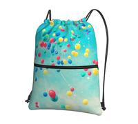 SDEGTHO Colorful Balloons Blue Sky Print Zipper Backpack, Water Resistant Drawstring Bag, Compact Foldable for Sports Yoga Dance