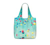 SDEGTHO Colorful Balloons Blue Sky Printed Foldable Shopping Bag Reusable, Large Capacity Tote for Grocery, Travel and Commuting