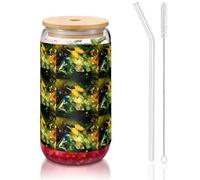 SDEGTHO Colorful Butterfly Printing Cute Drinking Glasses with Glass Straw 16 Ounce for Beer Iced Coffee Whiskey Gift