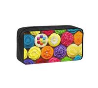 SDEGTHO Colorful Cupcakes Rainbow Flower Cake Printed Stationery Case Spacious Pencil Pouch Polyester Zip Organizer for School College Office Days