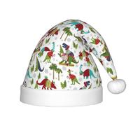 SDEGTHO Colorful Dinosaurs Kids Santa Hat Red Santa Comfortable Christmas For Children Holiday Xmas