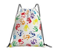SDEGTHO Colorful Hand Shapes Rainbow Printed Drawstring Backpack Gym Bag, Lightweight Water-Resistant Sports Backpack For Men Women, Yoga, Running, Workout