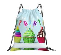 SDEGTHO Colorful Happy Birthday Cupcakes Printed Drawstring Backpack Gym Bag, Lightweight Water-Resistant Sports Backpack For Men Women, Yoga, Running, Workout