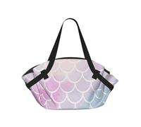 SDEGTHO Colorful Mermaid Scale Printed Large Tote Bag and Picnic Mat, Snap-Close Foldable 2-in-1 for Beach Travel or Picnic