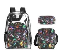 SDEGTHO Colorful Paint Printed See-Through School Bag Bundle, Sturdy Handle 3pc Set, Events Stadium Concerts Approved