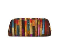 SDEGTHO Colorful Painted Wood Printing Leather Pencil Case Large Capacity School Pen Bag Fountain Pen Holder for Boys and Girls Gift