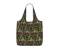 SDEGTHO Colorful Parrots On Tree Printed Foldable Shopping Bag Reusable, Large Capacity Tote for Grocery, Travel and Commuting