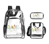 SDEGTHO Colorful Parrots On Tree Printed See-Through School Bag Bundle, Sturdy Handle 3pc Set, Events Stadium Concerts Approved