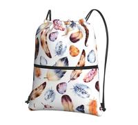 SDEGTHO Colorful Peacock Feather Print Print Zipper Backpack, Water Resistant Drawstring Bag, Compact Foldable for Sports Yoga Dance