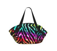 SDEGTHO Colorful Rainbow Zebra Printed 2-in-1 Camping Blanket and Tote, Polyester Composite 37in Round, Weekend Park Travel
