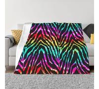 SDEGTHO Colorful Rainbow Zebra Printing Ultra Soft Micro Fleece Anti Pilling Flannel Sofa Blanket For Camping Travel