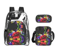 SDEGTHO Colorful Spring Frog Flower Printed See-Through School Bag Bundle, Sturdy Handle 3pc Set, Events Stadium Concerts Approved