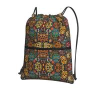 SDEGTHO Colorful Sugar Skulls Print Foldable Backpack, Adjustable Drawstring Water Resistant Bag for Quick Trips and Outings