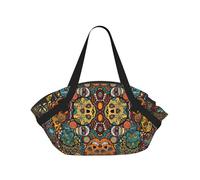 SDEGTHO Colorful Sugar Skulls Printed Large Tote Bag and Picnic Mat, Snap-Close Foldable 2-in-1 for Beach Travel or Picnic