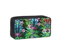 SDEGTHO Colorful Tropical Leaf Printed Aesthetic Pen Bag with Elastic Loops, Large Open-Top Pencil Case for Desk and Backpack