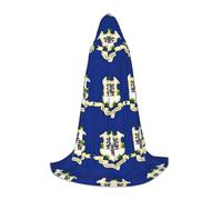 SDEGTHO Connecticut State Flag Halloween Party Costume Hooded Cape For Teens Witch Vampire Wizard Masquerade Ball Cosplay Gear