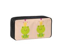 SDEGTHO Crown Frog Printed Aesthetic Pen Bag with Elastic Loops, Large Open-Top Pencil Case for Desk and Backpack