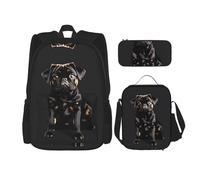 SDEGTHO Cute Black Pug Dog-Standard-Scale-2_00x Bookbag Set Includes Large Capacity Backpack,Lunch Box And Pencil Case 3 Pieces Bagpack Sets, Black, One Size