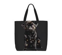 SDEGTHO Cute Black Pug Dog-Standard-Scale-2_00x Polyester Tote Bag With Inner Pockets, Laptop Bag With Zipper For Work Travel, Black, One Size