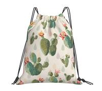 SDEGTHO Cute Cactus Printed Drawstring Backpack Gym Bag, Lightweight Water-Resistant Sports Backpack For Men Women, Yoga, Running, Workout