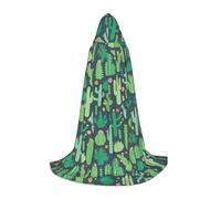 SDEGTHO Cute Cactus Seamless Illustration Halloween Party Costume Hooded Cape For Teens Witch Vampire Wizard Masquerade Ball Cosplay Gear
