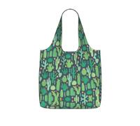 SDEGTHO Cute Cactus Seamless Illustration Printed Foldable Shopping Bag Reusable, Large Capacity Tote for Grocery, Travel and Commuting