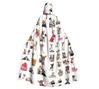 SDEGTHO Cute Chihuahua Pug Pattern Gothic Robe Wizard Cloak Adult Long Cape For Masquerade Medieval Halloween Costume