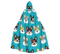 SDEGTHO Cute Corgi Glasses And Mustaches Gothic Robe Wizard Cloak Adult Long Cape For Masquerade Medieval Halloween Costume