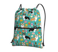 SDEGTHO Cute Corgi Print Foldable Backpack, Adjustable Drawstring Water Resistant Bag for Quick Trips and Outings