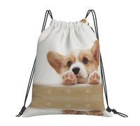 SDEGTHO Cute Corgi Printed Drawstring Backpack Gym Bag, Lightweight Water-Resistant Sports Backpack For Men Women, Yoga, Running, Workout