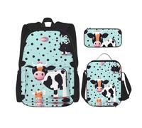 SDEGTHO Cute Cow Polka Dot Bookbag Set Includes Large Capacity Backpack,Lunch Box And Pencil Case 3 Pieces Bagpack Sets, Black, One Size
