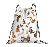 SDEGTHO Cute Kitten Butterfly Printed Drawstring Backpack Gym Bag, Lightweight Water-Resistant Sports Backpack For Men Women, Yoga, Running, Workout