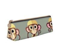 SDEGTHO Cute Monkey Fashion Triangular Leather Zipper Pencil Pouch With Large Storage Capacity Pencil Pouch, White, One Size, Art Deco