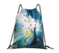 SDEGTHO Cute Peacock Printed Drawstring Backpack Gym Bag, Lightweight Water-Resistant Sports Backpack For Men Women, Yoga, Running, Workout