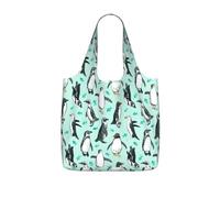 SDEGTHO Cute Penguins Print Packable Grocery Shopper Reusable Tote 25l Polyester Shoulder Bag Modern Holiday Gift