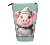 SDEGTHO Cute Pig Standing Pencil Case,Cute Stand Up Pencils Pouch,Telescopic Pen Pouches,Portable Pens Holder, Black, One Size, Fashion