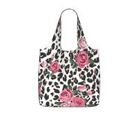 SDEGTHO Cute Pink Rose Mix Leopard Pattern Printed Foldable Grocery Bag, 25L Reusable Shopping Tote, Lightweight Bag for Travel Daily Use