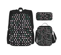 SDEGTHO Cute Polka Dot Bookbag Set Includes Large Capacity Backpack,Lunch Box And Pencil Case 3 Pieces Bagpack Sets, Black, One Size