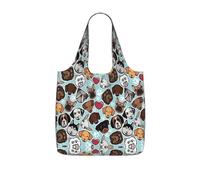 SDEGTHO Cute Pug Dog Printed Foldable Shopping Bag Reusable, Large Capacity Tote for Grocery, Travel and Commuting