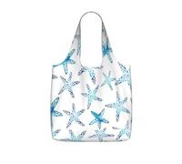 SDEGTHO Cute Starfish Print Packable Grocery Shopper Reusable Tote 25l Polyester Shoulder Bag Modern Holiday Gift