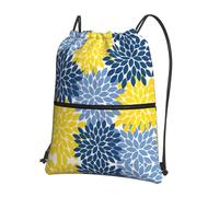 SDEGTHO Dahlia Pinnata Print Zipper Backpack, Water Resistant Drawstring Bag, Compact Foldable for Sports Yoga Dance