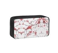 SDEGTHO Delicate Cherry Blossoms Printed Aesthetic Pen Bag with Elastic Loops, Large Open-Top Pencil Case for Desk and Backpack